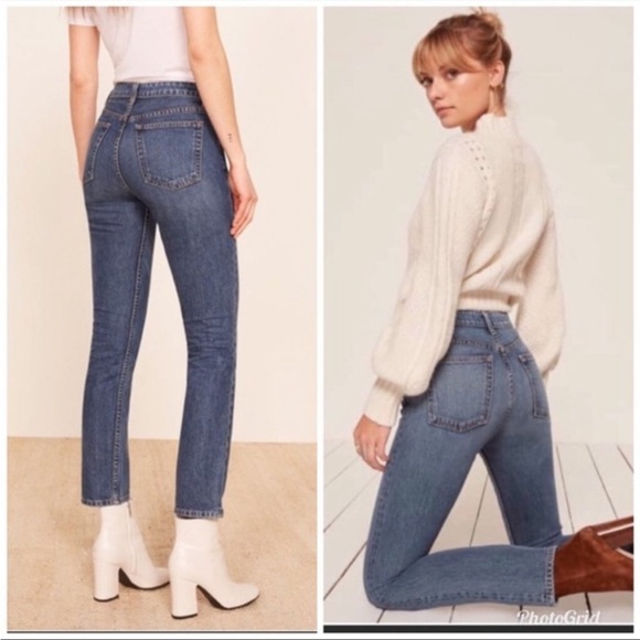 REFORMATION WINONA MID RISE BUTTON FLY STRAIGHT LEG ANKLE JEAN BALTIC WASH SZ 23 - Picture 2 of 10